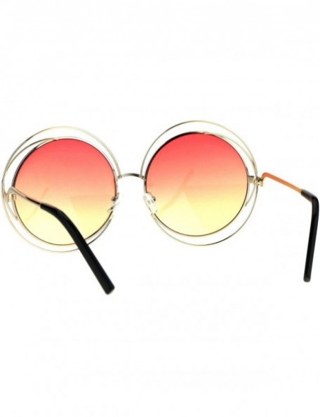 Round Womens Retro Oversize Scribble Mulit Rim Round Circle Lens Hippie Sunglasses - Gold Red - CG17YEXDNM3 $8.61