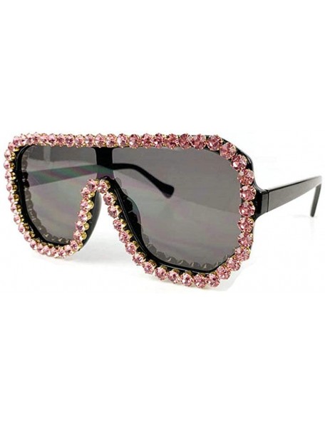 Goggle Fashion Trend Large Frame Diamond Sunglasses Brand Designer One-piece Lady Glasses - Pink - C818U3XU5G0 $18.48
