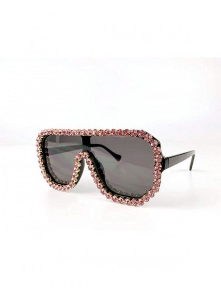 Goggle Fashion Trend Large Frame Diamond Sunglasses Brand Designer One-piece Lady Glasses - Pink - C818U3XU5G0 $18.48