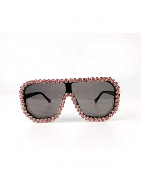 Goggle Fashion Trend Large Frame Diamond Sunglasses Brand Designer One-piece Lady Glasses - Pink - C818U3XU5G0 $18.48