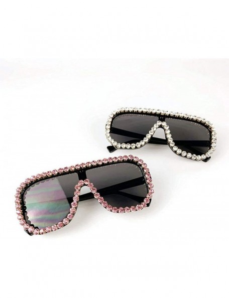 Goggle Fashion Trend Large Frame Diamond Sunglasses Brand Designer One-piece Lady Glasses - Pink - C818U3XU5G0 $18.48