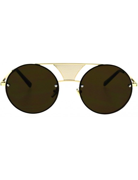 Round Round Circle Frame Sunglasses Rims Behind Lens Unique Bridge Design - Gold (Brown) - CT187EIL4W0 $21.55