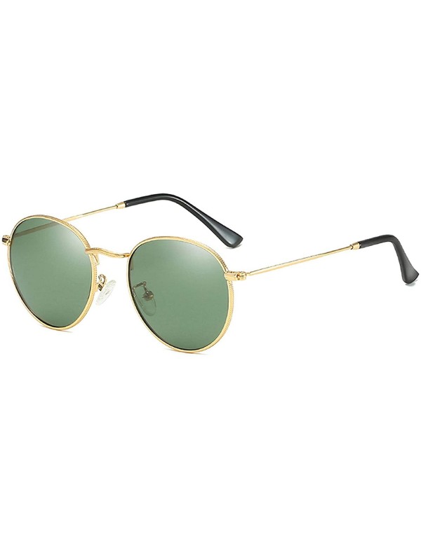 Round Retro Round Sunglasses Men Polarized Uv400 2019 Summer Sun Glasses Male Driving Metal Frame Gold Black Green - CM197Y7M...