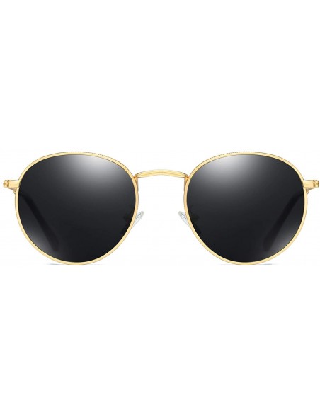 Round Retro Round Sunglasses Men Polarized Uv400 2019 Summer Sun Glasses Male Driving Metal Frame Gold Black Green - CM197Y7M...