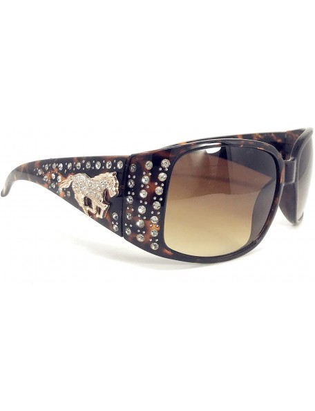 Oval Women's Sunglasses With Bling Rhinestone UV 400 PC Lens in Multi Concho - Metal Horse Leopard Brown - C118WW2RRNU $18.77