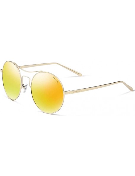 Goggle Retro Round Polarized Sunglasses Women-Men Circle Sunglasses UV400 Steampunk PZ8086 - Gold Frame/ Orange Lens - CF18L9...