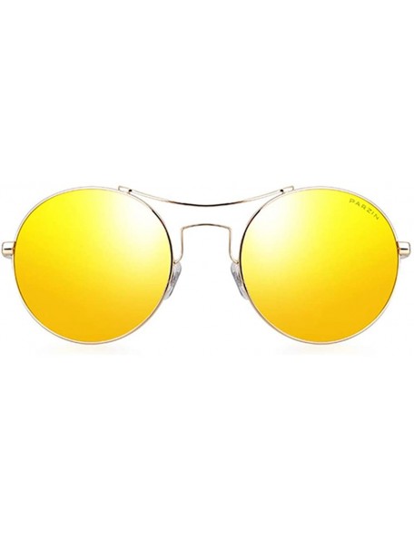 Goggle Retro Round Polarized Sunglasses Women-Men Circle Sunglasses UV400 Steampunk PZ8086 - Gold Frame/ Orange Lens - CF18L9...