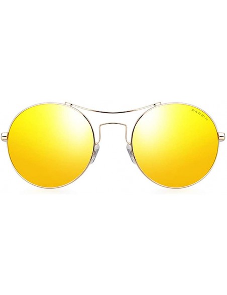 Goggle Retro Round Polarized Sunglasses Women-Men Circle Sunglasses UV400 Steampunk PZ8086 - Gold Frame/ Orange Lens - CF18L9...