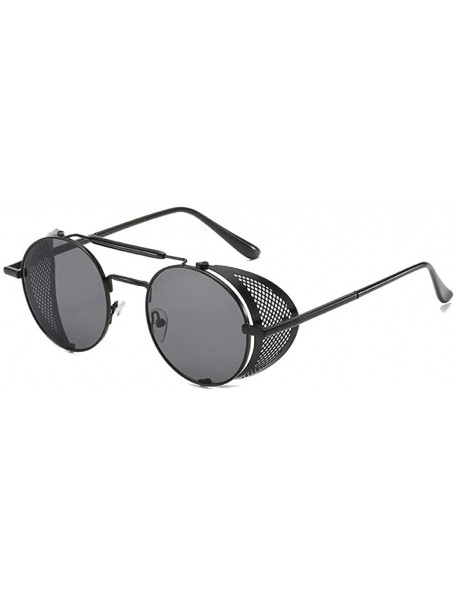 Oversized Sunglasses Retro Round Hippie Eyewear Vintage Metal Men Women Steampunk Glasses Color Mirrored Lens - Black - CC198...