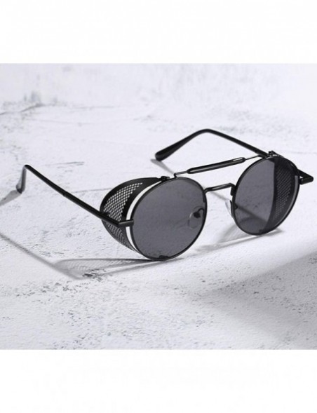 Oversized Sunglasses Retro Round Hippie Eyewear Vintage Metal Men Women Steampunk Glasses Color Mirrored Lens - Black - CC198...