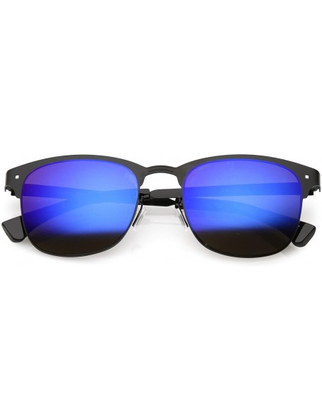 Rimless Sleek Metal Semi Rimless Color Mirror Square Lens Horn Rimmed Sunglasses 48mm - Matte Black / Dark Blue Mirror - C118...