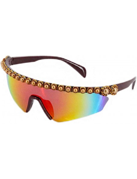 Rimless Rhinestone Oversize Shield Visor Sunglasses Flat Top Mirrored Mono Lens - Multicoloured - CS1939R4YW8 $37.00