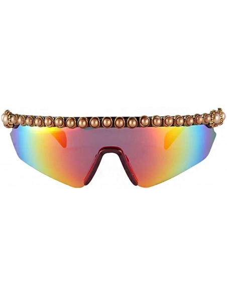Rimless Rhinestone Oversize Shield Visor Sunglasses Flat Top Mirrored Mono Lens - Multicoloured - CS1939R4YW8 $14.20