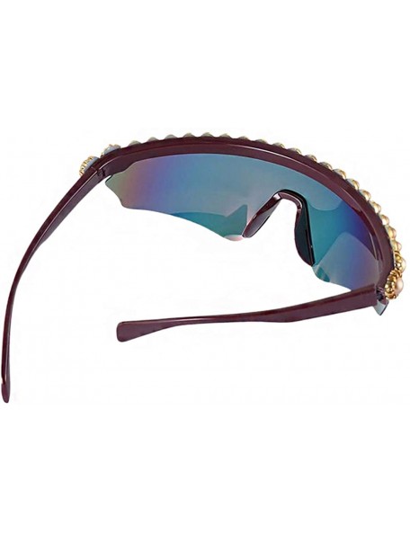 Rimless Rhinestone Oversize Shield Visor Sunglasses Flat Top Mirrored Mono Lens - Multicoloured - CS1939R4YW8 $14.20