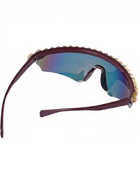 Rimless Rhinestone Oversize Shield Visor Sunglasses Flat Top Mirrored Mono Lens - Multicoloured - CS1939R4YW8 $14.20