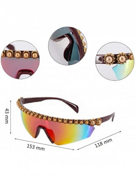 Rimless Rhinestone Oversize Shield Visor Sunglasses Flat Top Mirrored Mono Lens - Multicoloured - CS1939R4YW8 $14.20