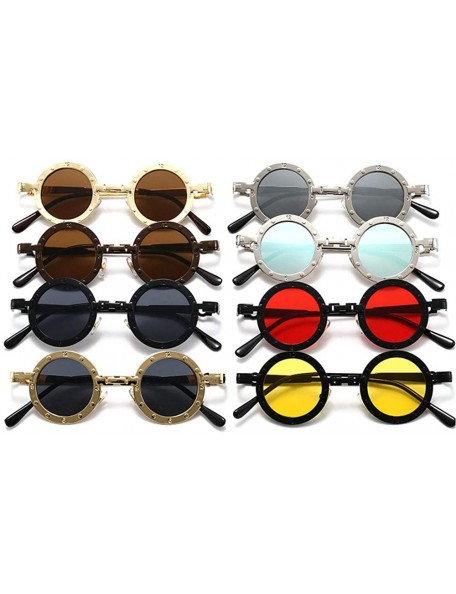 Round 2020 Men's Punk Retro Round Super Small Frame Luxury Fashion Ladies Hip Hop Sunglasses UV400 - Red - CA193EXO883 $13.60