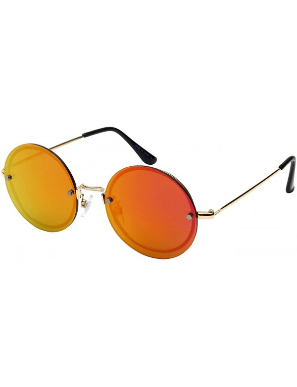 Round New Round Circle Sunglasses W/Flat Color Mirrored Lens 25109-FLREV - Gold - CN12IJUC7L9 $10.47