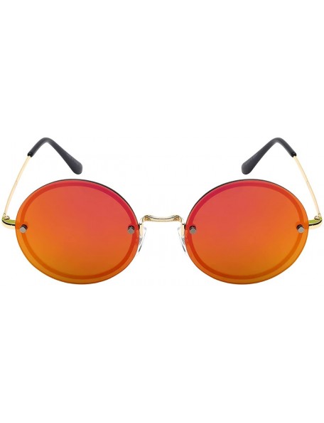 Round New Round Circle Sunglasses W/Flat Color Mirrored Lens 25109-FLREV - Gold - CN12IJUC7L9 $10.47