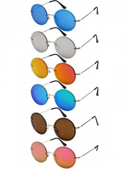 Round New Round Circle Sunglasses W/Flat Color Mirrored Lens 25109-FLREV - Gold - CN12IJUC7L9 $10.47