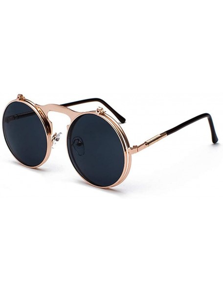Round Vintage Flip Up Sunglasses Juniors John Lennon Style Circle Sun Glasses - Rosegoldgray - CQ18UCT22TD $8.94