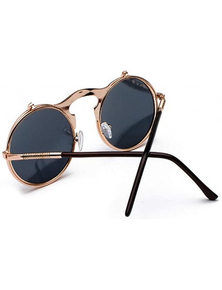Round Vintage Flip Up Sunglasses Juniors John Lennon Style Circle Sun Glasses - Rosegoldgray - CQ18UCT22TD $8.94