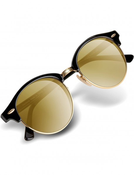 Semi-rimless Unisex Clubround Aviator Sunglasses - Acetate Shades for Women/Men W4246 - Black Frame/Gradient Brown - CK18558U...
