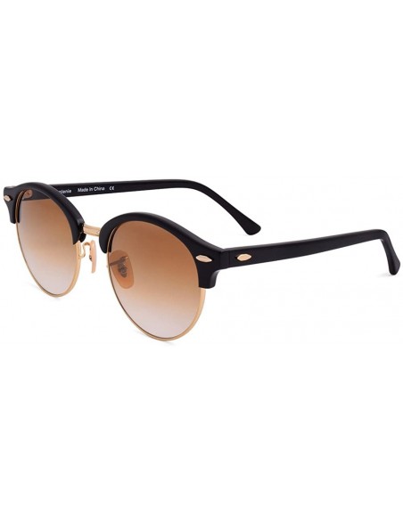 Semi-rimless Unisex Clubround Aviator Sunglasses - Acetate Shades for Women/Men W4246 - Black Frame/Gradient Brown - CK18558U...
