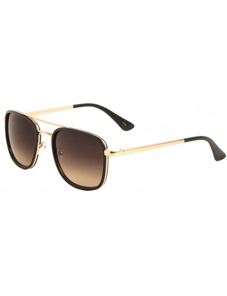 Square Round Square Double Plastic Thin Metal Frame Curved Bridge Sunglasses - Brown - CQ197WXWCXY $31.75