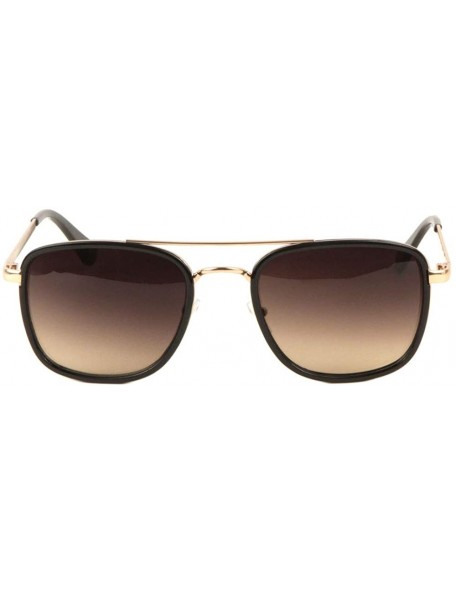 Square Round Square Double Plastic Thin Metal Frame Curved Bridge Sunglasses - Brown - CQ197WXWCXY $12.04