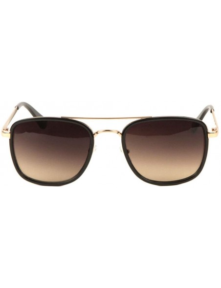 Square Round Square Double Plastic Thin Metal Frame Curved Bridge Sunglasses - Brown - CQ197WXWCXY $12.04