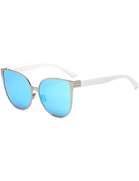 Cat Eye Women's Vintage Cat Eye White Silver Sunglasses Blue Mirror Lens UV 400 OWL. - C4126IBQZJV $25.03
