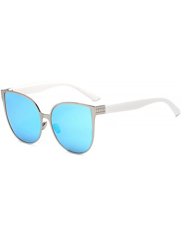 Cat Eye Women's Vintage Cat Eye White Silver Sunglasses Blue Mirror Lens UV 400 OWL. - C4126IBQZJV $14.95