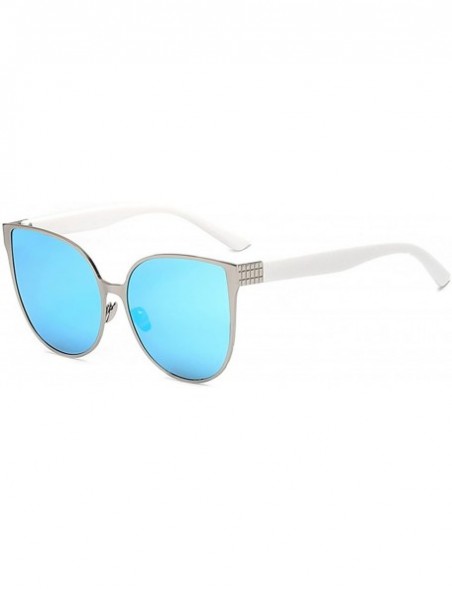 Cat Eye Women's Vintage Cat Eye White Silver Sunglasses Blue Mirror Lens UV 400 OWL. - C4126IBQZJV $14.95