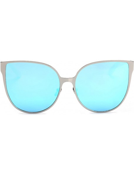 Cat Eye Women's Vintage Cat Eye White Silver Sunglasses Blue Mirror Lens UV 400 OWL. - C4126IBQZJV $14.95