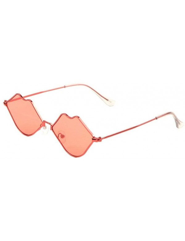 Aviator Women's Kiss Sexy Lips Slim Metal Wire Frame Aviator Sunglasses - Red Metallic Frame - CE18UMQ0G8T $8.89