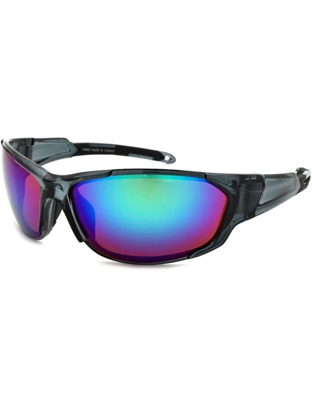 Wrap Sports Sunglasses with Color Mirrored Lens 570062/REV - Clear Grey - CV125WNTK8J $8.51