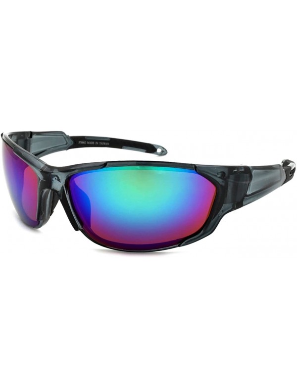 Wrap Sports Sunglasses with Color Mirrored Lens 570062/REV - Clear Grey - CV125WNTK8J $8.51