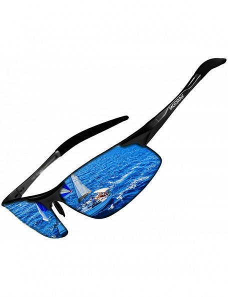 Goggle Mens Sports Polarized Sunglasses UV Protection Fashion Sunglasses for Men Fishing Driving - Blue Lens Black Frame - CF...