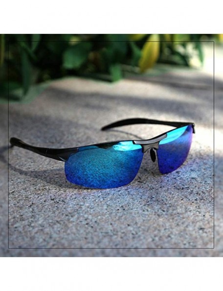 Goggle Mens Sports Polarized Sunglasses UV Protection Fashion Sunglasses for Men Fishing Driving - Blue Lens Black Frame - CF...