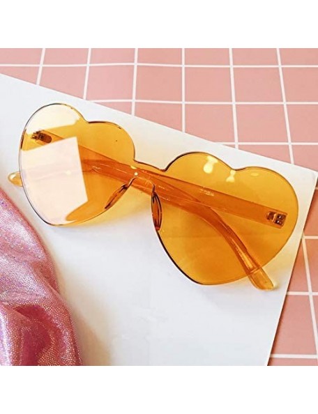 Oversized Heart Oversized Rimless Sunglasses One Piece Heart Shape Eyewear Colored Sunglasses for Women - Yellow - CB18ZCUCAE...