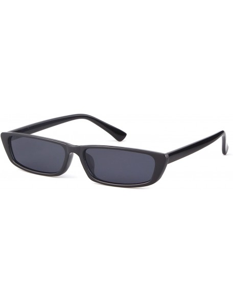 Shield Rectangle Sunglasses Women Fashion Sunglasses Square Wide Frame - Black Frame Grey Lens - CR18C5TS453 $9.05