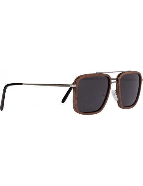 Rectangular Brushed Gun Metal Wood Sunglasses with Walnut Rings - CG19486T6IO $40.36