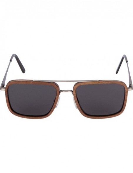 Rectangular Brushed Gun Metal Wood Sunglasses with Walnut Rings - CG19486T6IO $40.36