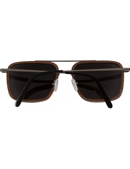 Rectangular Brushed Gun Metal Wood Sunglasses with Walnut Rings - CG19486T6IO $40.36