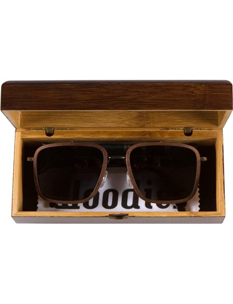 Rectangular Brushed Gun Metal Wood Sunglasses with Walnut Rings - CG19486T6IO $40.36