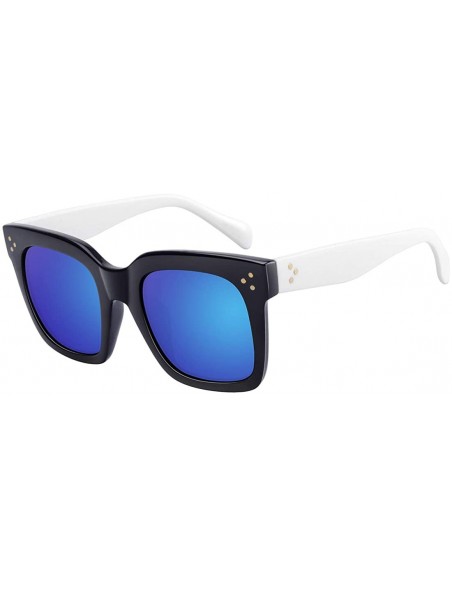 Square Classic Square Oversized Sunglasses for Women Men Vintage Shades UV400 - C6 Blue Mirror - CR198DQEQEE $9.22