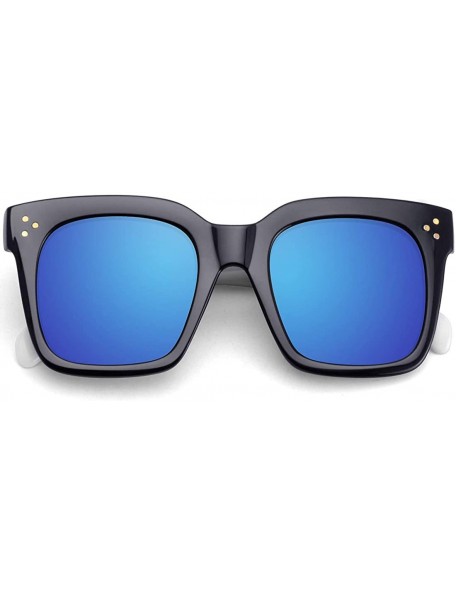 Square Classic Square Oversized Sunglasses for Women Men Vintage Shades UV400 - C6 Blue Mirror - CR198DQEQEE $9.22