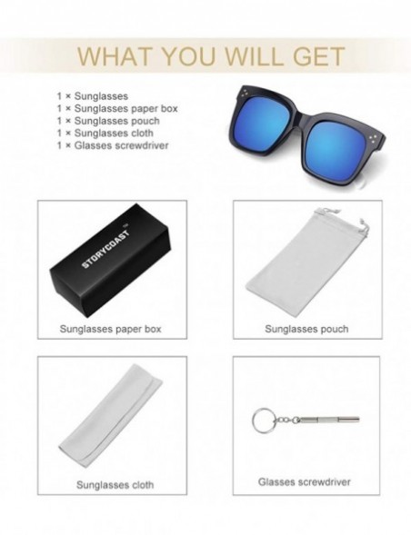 Square Classic Square Oversized Sunglasses for Women Men Vintage Shades UV400 - C6 Blue Mirror - CR198DQEQEE $9.22