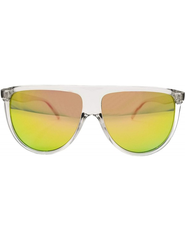 Aviator Modern Oversize Flat Top Neutral Color Flat Lens Aviator IL1026 - Clear/ Mirrored Magenta - CG18LEKNR0Q $16.74